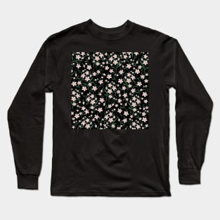 Watercolor Pink Floral Botanical Black Pattern Long Sleeve T-Shirt